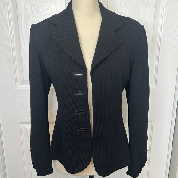 St. John Santana Knit Black Wool Rayon Blazer‎ Jacket XS Collared Career USA